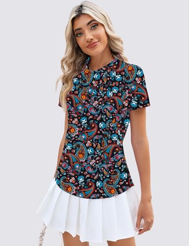 Image of TFSDOD Womens Golf Polo Shirts Collared Short Sleeve T Shirt Lightweight Moisture Wicking Polo Casual 3 Buttons Outfits
