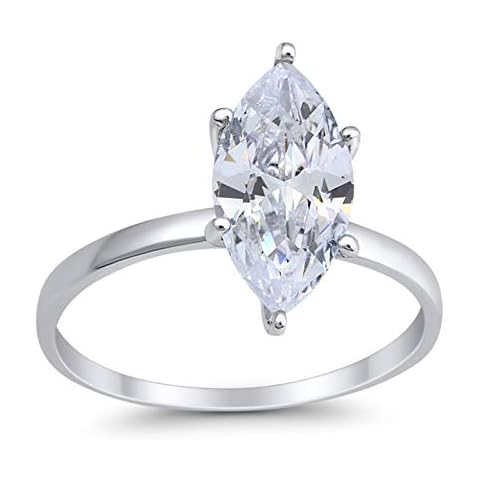 Blue Apple Co. Simulated Cubic Zirconia Size-8 Solitaire Wedding Engagement Ring Marquise CZ 925 Sterling Silver Cover