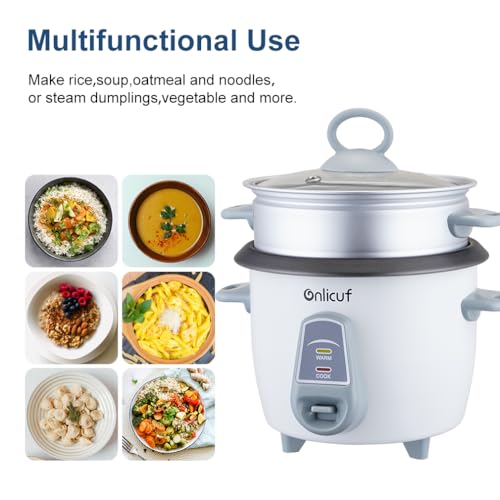 Onlicuf 3 Cups Uncooked 6 Cups Cooked Rice & Grain Cooker With Aluminum Food Steamer, Nonstick Pot, Multicooker, Automatic Keep Warm Function,Resettable Overheat Protection,Bpa-Free,White thumb #3