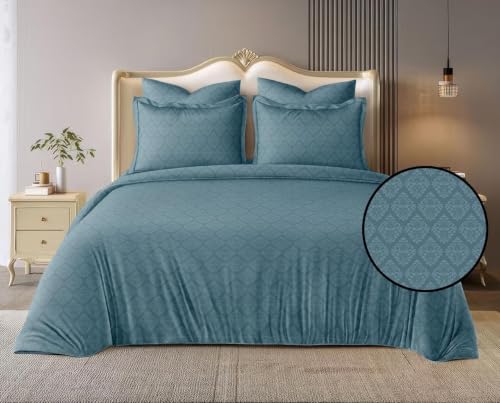 Image of DECOR2ADMIRE 400 TC Cotton Bedsheet with 2 Pillow Covers, Premium Damask Self Design Bed Sheet for Double Bed (Teal, Double King)