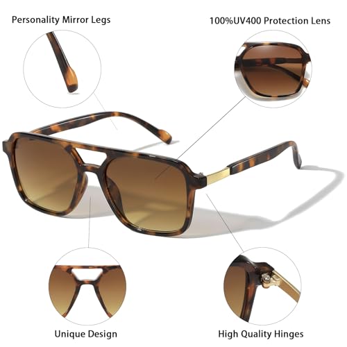 Retro Aviator Rectangle Sunglasses for Women Men Unisex UV400 Protection Lightweight Frame Trendy Sun Glasses2