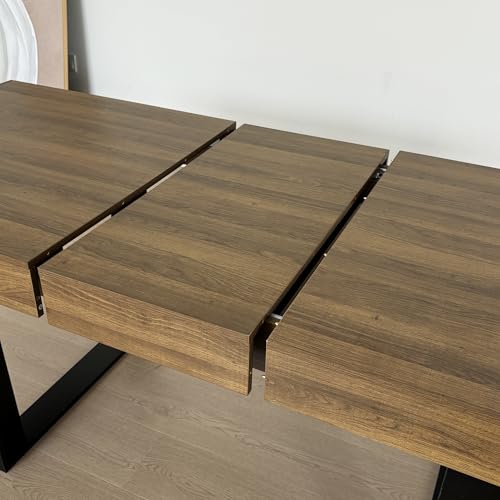 Image of 78.74 inch Extendable Dining Table for 6 8 10 Person, Farmhouse Expandable Dining Table Large Rectangle Wooden Expanding Table with Black Legs for Kitchen Dining Room Conference Small Space, Brown