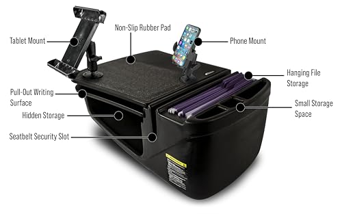 Image of AutoExec AE-GMCD-PM-TAB-BT GripMaster Car Desk for Your Vehicle Workstation and Mobile Office, Black with Phone Mount and Tablet Mount | Vehicle Workstation, Mobile Office, Phone Mount, Tablet Mount