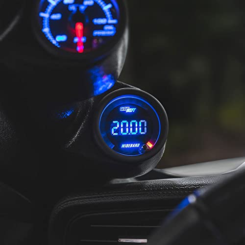 Glowshift Black 7 Color Digital Wideband Air / Fuel Ratio Afr Gauge Kit - Includes Oxygen Sensor, Data Logging Output & Weld-In Bung - Multi-Color Led Display - Clear Lens - 2-1/16" 52Mm #TOP4