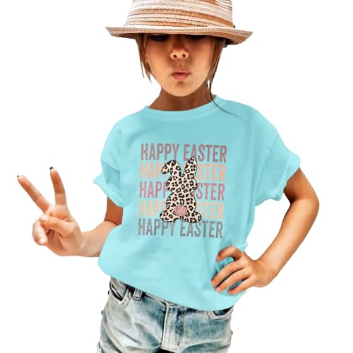 Image of GLIGLITTR Girls Happy Easter Shirts Leopard Bunny Tshirt Cute Rabbit Outfits Kids Easter Holiday Short Sleeve Tee Tops 7-12Y