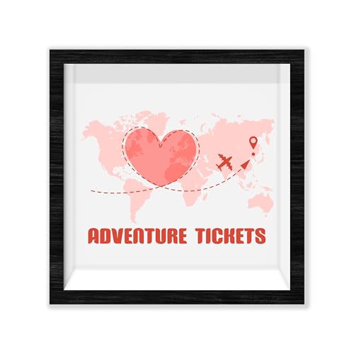 Black Honeymoon Shadow Box Frame with Slot, Adventure Tickets Boxes Frames for Fund, 8x8 Memory Box for Keepsakes, Travel Gifts and Decorations, 15