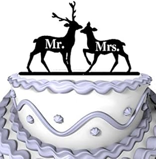Meijiafei Rustic 2 Deers with Mr and Mrs Wedding Anniversary Cake Topper