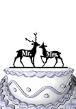 Meijiafei Rustic 2 Deers with Mr and Mrs Wedding Anniversary Cake Topper