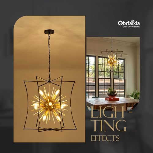 brfaixla Modern 23.2" Black Gold Sputnik Chandelier for Dining Room Industrial Retro Geometric 12-Light Ceiling Pendant Light Fixture for Kitchen Island Bedroom Living Room Hallway Entryway Foyer — view 4
