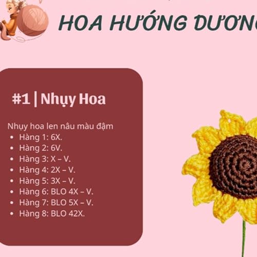Hướng dẫn chart m&oacute;c len hoa hướng dương đơn giản