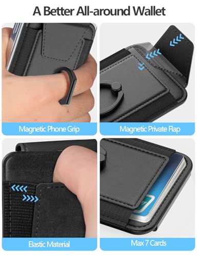 Image of For Magsafe Wallet with Grip, 6-Card Holder, Stronger Magnetic Card Wallet Holder for iPhone 17 /16 /15, iPhone 14 /13 /12 Series, Leather Magnetic Phone Wallet with Privacy Flap, RFID Blocking, Black