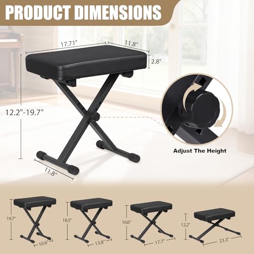 Smartxchoices Adjustable Piano Bench Padded Keyboard X-Style Bench Piano Stool Guitar Chair Piano Stand, Black