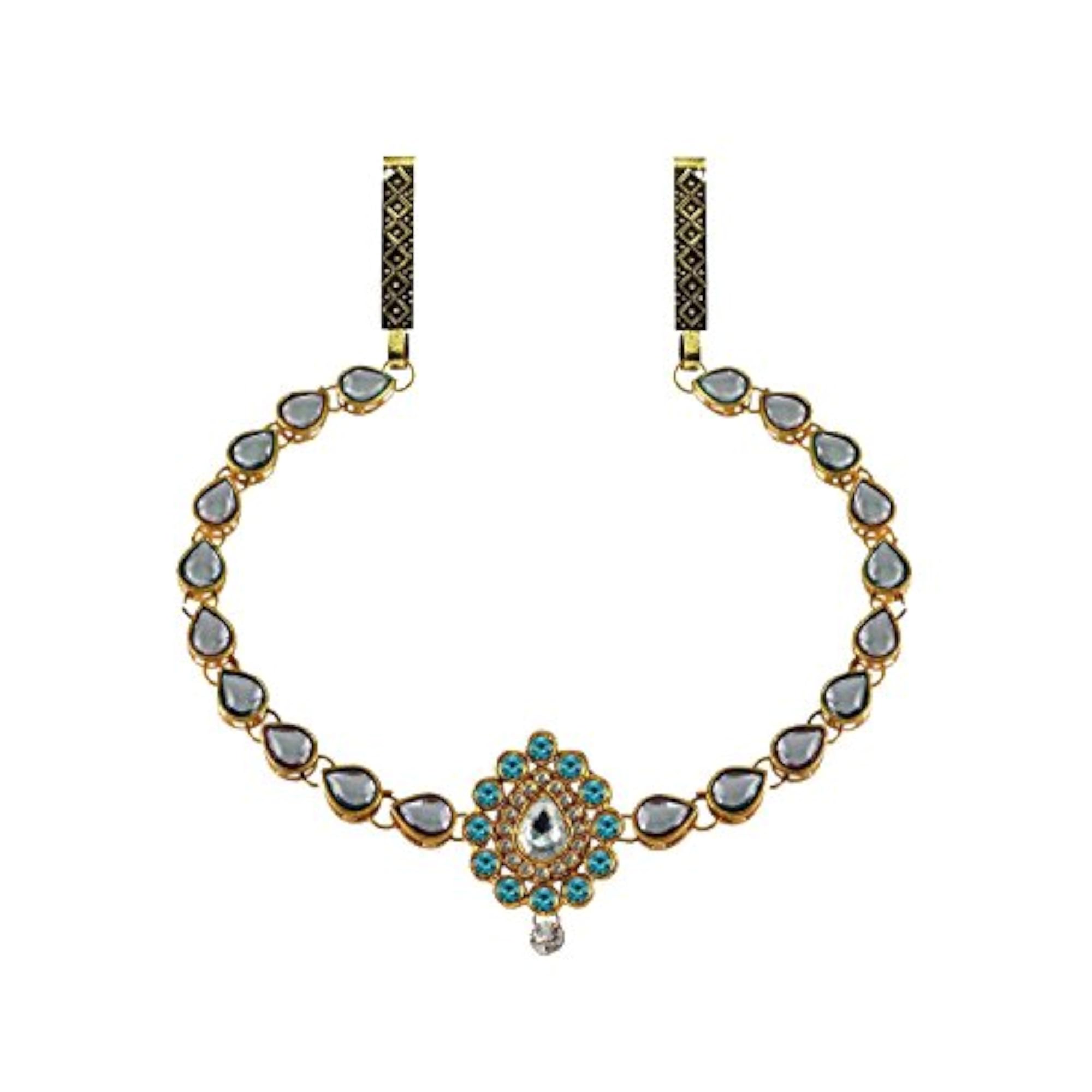 Women's Solid Brass Multi Stone Stud Platted Waist Belt, Multicolor
