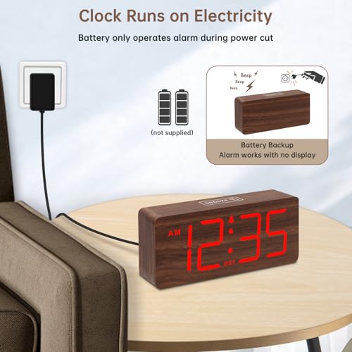 Image of DreamSky Wooden Digital Alarm Clock for Bedroom with Large Numbers | Desk Clocks for Living Room, Office, Dimmer, Loud Alarm for Heavy Sleepers with Volume Control, DST, Wood Decor (Plug-in)