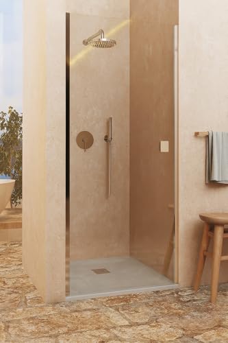 Mampara de ducha puerta ABATIBLE - Reversible - Sin perfil inferior - Cristal transparente templado 6 mm antical - CROMO - Ancho 60-63 cm - H 200 cm