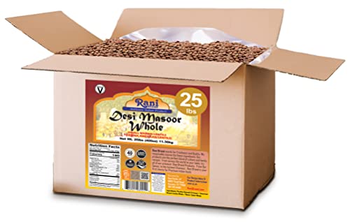 Image of Rani Desi Masoor (Masur) Whole 400oz (25lbs) 11.36kg (aka. Pardina Spanish /American Brown Lentils Whole) Bulk Box ~ All Natural | Vegan | NON-GMO | Kosher | Gluten Friendly | Product of USA