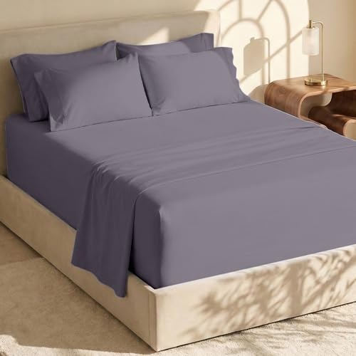 Image of Hearth & Harbor Bed Sheets, Luxury Soft 6 Piece Bed Sheet Set Extra Deep Pocket Fitted Sheets Fits Mattress up to 21 inch, Double Brushed Bedding Sheets & Pillowcases, Queen, Prpulish Gray