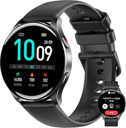 IOWODO Smartwatch Uomo Donna, 1.43 AMOLED Orologio Fitness Tracker con Effettua/Risposta Chiamate Bluetooth, Contapassi/Cardiofrequenzimetro/Sonno, Impermeabile IP68 Quadrante Rotondo