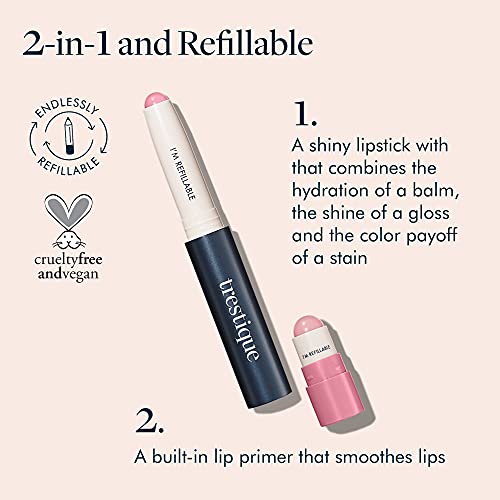 Tre'stique Trestique Prime And Shine Lip Crayon, Refillable Shiny Lipstick With Built-In Lip Primer, Clean Beauty Makeup Lipstick, Lipstick For Women, 2-In-1 Glossy Lipstick And Lip Primer #TOP1