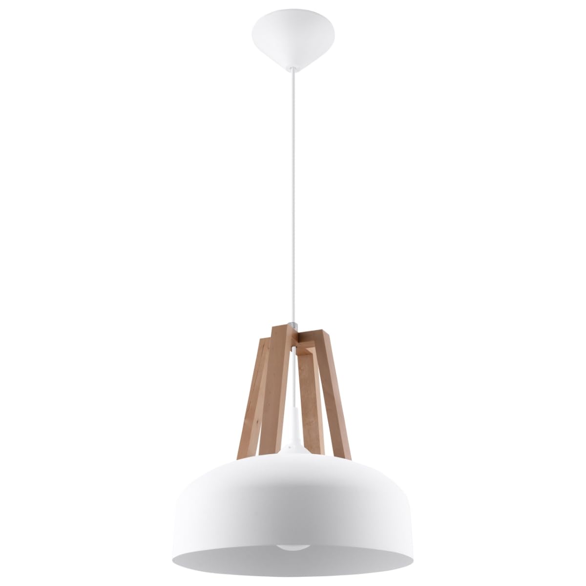 SOLLUX lighting Casco Ceiling Pendant lamp Modern and Minimalist Design for Living Room Bedroom Works with Replaceable Bulb E27 1x60W White Steel and Natural Wood 30x30x85cm
