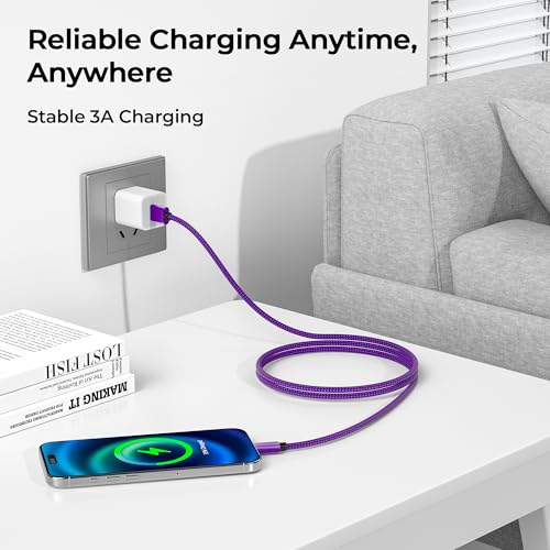 Basesailor USB Type C Charger Cable 10FT 2Pack,Nylon Charging Cord for iPhone 16 15 Pro Plus Max,Samsung Galaxy Z Flip,Note 20 10,S10 S10E 10E S20 FE S23 S24 S22 Ultra,A52 A53 A54,Google Pixel 7 6 XL - Thumbnail 6