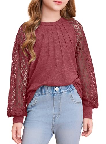 blibean Teen Girls Semi Formal Bloues Kids Lace Long Sleeve Shirts Size 6-15 Years
