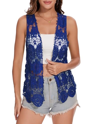Image of Anna-Kaci Lace Front Open Sleeveless Top Cardigan Crochet Vest Cover up Summer Beachwear