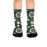 susiyo Art Snowflakes Reindeer Green Hiking Socks Boy Girls - Cushioned Crew Socks for Kids Soft, Breathable & Seamless Toe for All-Day Comfort