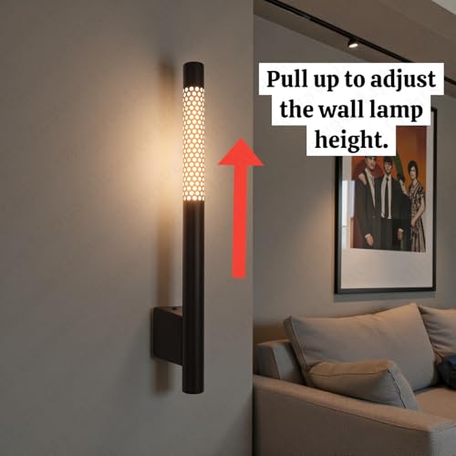 Image of Glowave Modern Black 700mm Metal LED Long Tube Wall Light with Adjustable Height - Tricolour | Warm White,White, Natural White | (203 /BK)