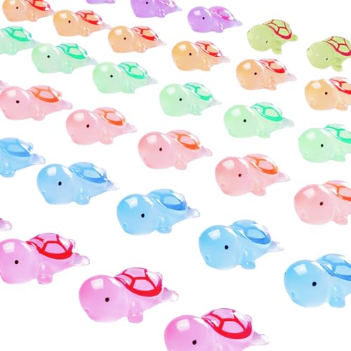 Lighibeuty 50 PCS Cute Tiny Turtles for Crafts,Luminous Mini Turtle Figurines Glow in The Dark Miniatures Resin Turtles for Fairy Garden Moss Landscape Party Decoration Hidden Game DIY Projects