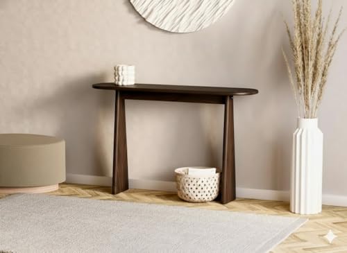 Image of Furniture Modern Solid Wood Console Table with Rounded Edges, Natural Finish, Minimalist Scandinavian Style Entryway Furniture Set for (Style 2, Walnut, 80x30x70)