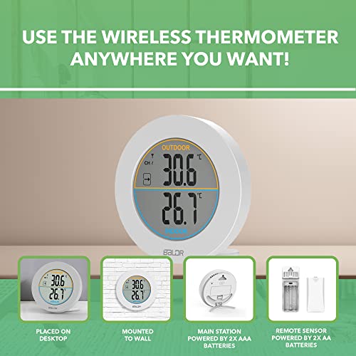 Baldr Wireless Indoor/Outdoor Thermometer - Surface Or Wall Mounted Temperature Monitor, 2.5” Lcd Display Thermometer With Min/Max Records & Trend Arrows Sign - Portable Home Weather Station (White) #TOP3