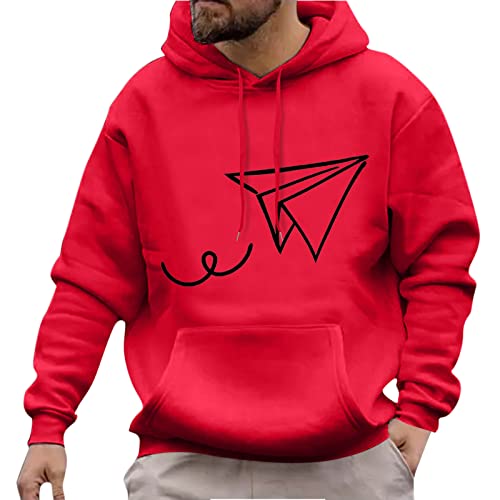 Pull à capuche homme rouge XXL imprimé avion en papier automne hiver