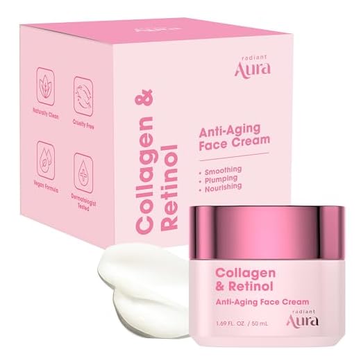 Radiant Aura Creme Facial De Colágeno E Retinol - Hidratante Antienvelhecimento Coreano Testado Por Dermatologistas Para Suavização, Firmeza Fórmula Premium Cuidados Com Rugas Rejuvenescimento Da Pe