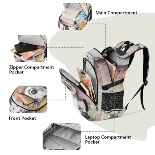 Mochila de viaje para laptop de 17.5" con diseño de unicornios blancos para niños 5
