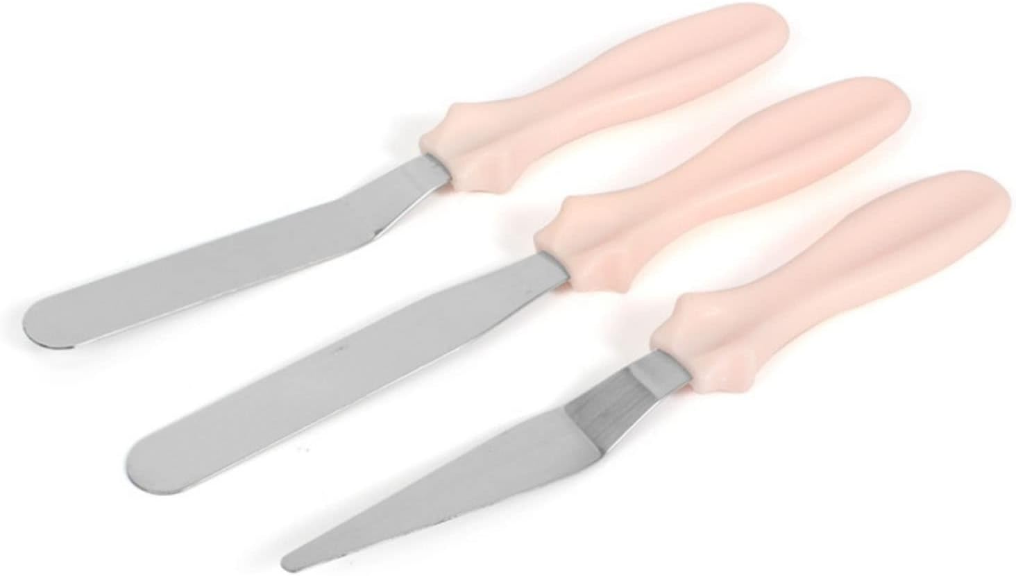 Sorandy Stainless Steel Cake Cream Spatula Set of 3 Reusable Mini Frosting Spatulas for Homemade Cake Decorating, Food Grade for Cheesecakes and Desserts, Stainless Steel and Plastic, Approx. 9"