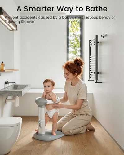 Image of COOSEYA Baby Bath with Shower Stand Support|Anti-Pinch Soporte para Banera de Bebe Adjustable Shower Tower and Anti-Slip for Toddler Standing Up Themselves,Ideal Gift for Infants 6-36 Months