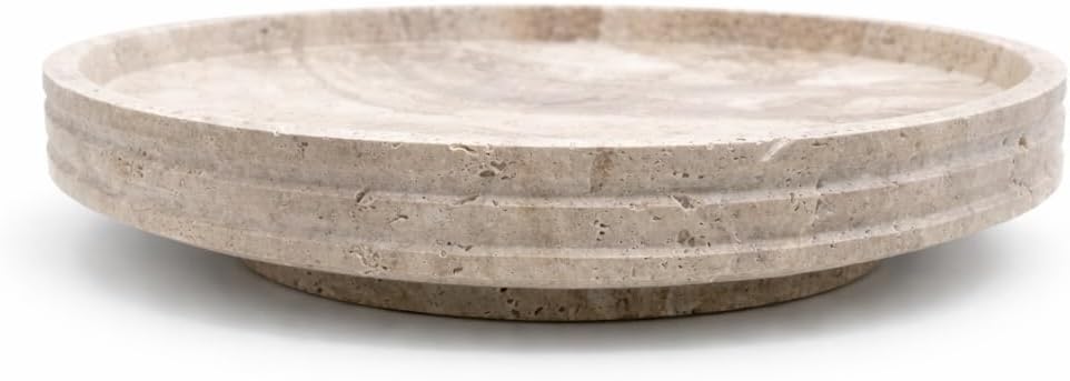 Crafters Stone Decorative Travertine Bowl Round Catchall Tray – Handmade Natural Stone Bowl (10”) – Storage Bowl/Decorative Bowl Modern Tray for Entryway Keys, Jewelry, Vanity, Coffee Table Decor