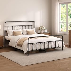 Chroark Queen Size Metal Bed Frame with Headboard and Footboard, Black — photo 4 of 6