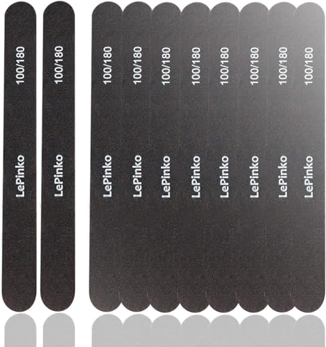 10PCS Double Sided 100/180 Grit Nail File Set, Washable Emery Board Nail Buffer Files for Home Salon Use, Professional Manicure Pedicure Tool for Acrylic False Nails and Gel Cosmetic