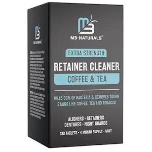 Coffee and Tea Retainer Cleaner Tablets, Removes Odors, Stains, and Plaque, 4-Month Supply, Denture Cleanser for Caffeine Enthusiasts, 120 Tablets by M3 Naturals
