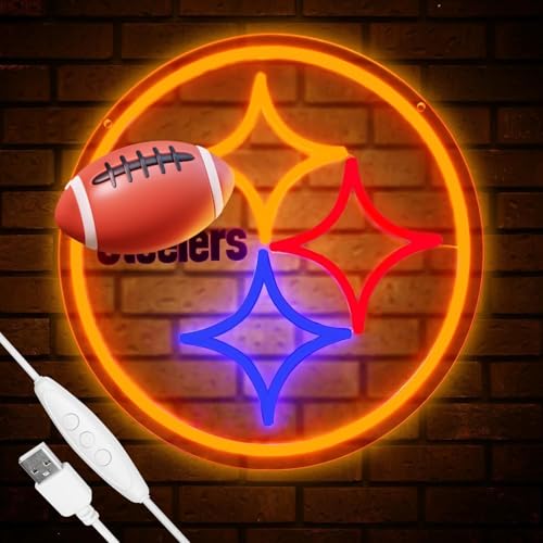 Football Team Neon Sign, Cool Dimmable Light Up Football Team Logo Hanging USB Powered for Wall Decor, Man Cave, Bedroom, Game Room Deco, Birthday Christmas Merch Gift for Boys Fans