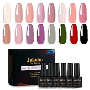 Jukaho Gel Nail Polish,20 PCS Nail Polish Set Rose Red Nude Blue Grey Shiny Red White Gel Nail with Glossy & Matte Gel…