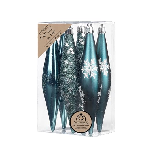 Inge-glas Christbaumschmuck Kunststoff 15cm 6 Stück Set Eiszapfen Weihnachtskugeln Petrol türkis Emerald