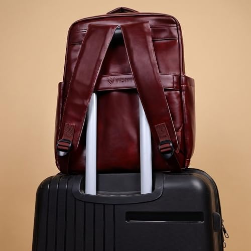 Image of VISMIINTREND Leather Laptop Backpack Bag for Men & Women | Casual, Office, College, Travel, Airport, Weekender Bag | Fits upto 15.6 Inch Laptop, Macbook | Durable | Birthday, Rakhi Gifts