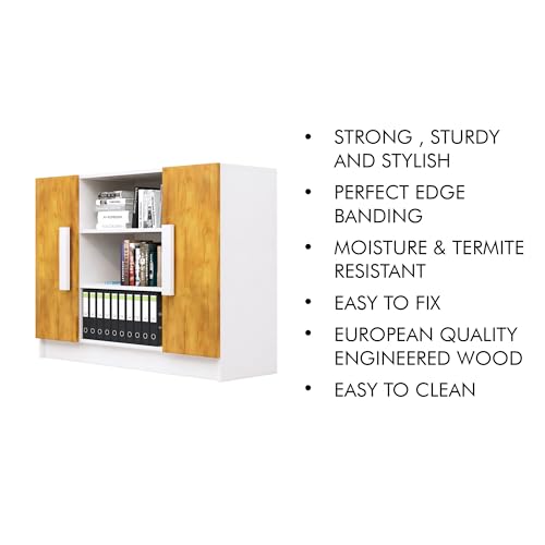 Image of Bniture Engineered Wood Storage Cabinet with 3 Shelf and 2 Door | Book Shelf Wooden Bookshelf for Home | Multipurpose Storage Organizer for Living Room, Hallway & Office | Frosty White & Giant Wood