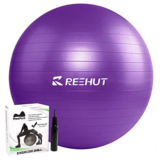 REEHUT Anti-Burst Core Exercise Ball for Yoga, Balance, Workout, Fitness w/Pump (Purple, 55CM)