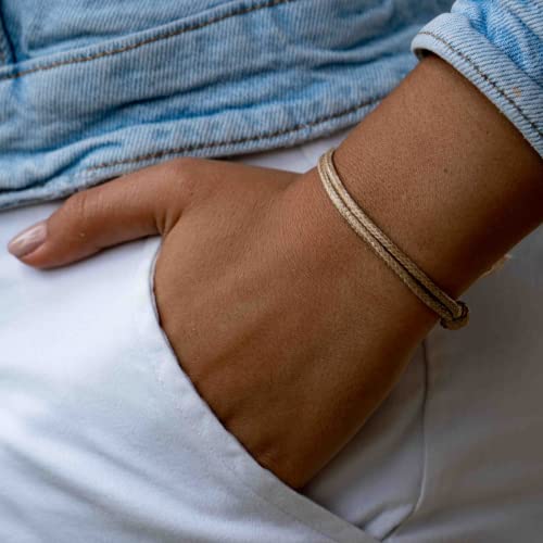 Thick Wax Nylon Cord Bracelet For Men Or Women - Surfer Friendship String Unisex Adult Waterproof Boy Girl Gift (One Size, Beige) #TOP2