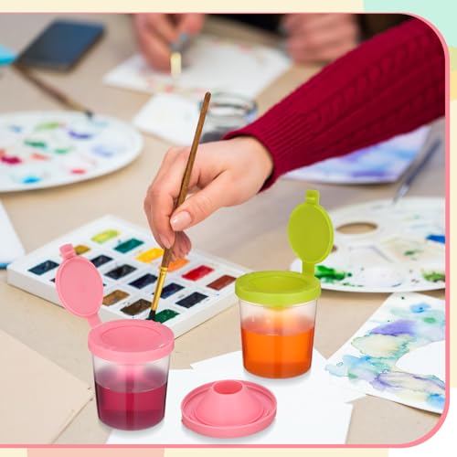 Ensemble de 9 Pcs de Gobelets de Peinture Anti-Déversement avec Pinceaux et Plateau de Peinture, Gobelets de Peinture avec Couvercles pour Peinture Artistique pour Enfants