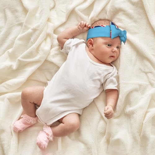 Fiji Flag Baby Bow Headband. Comfortable baby headband, suitable for daily wear and photo props.4